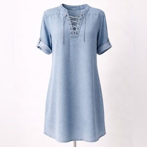 Philosophy Denim Shirt Dress Lace-Up Neck Chambray Blue NWT Size Small